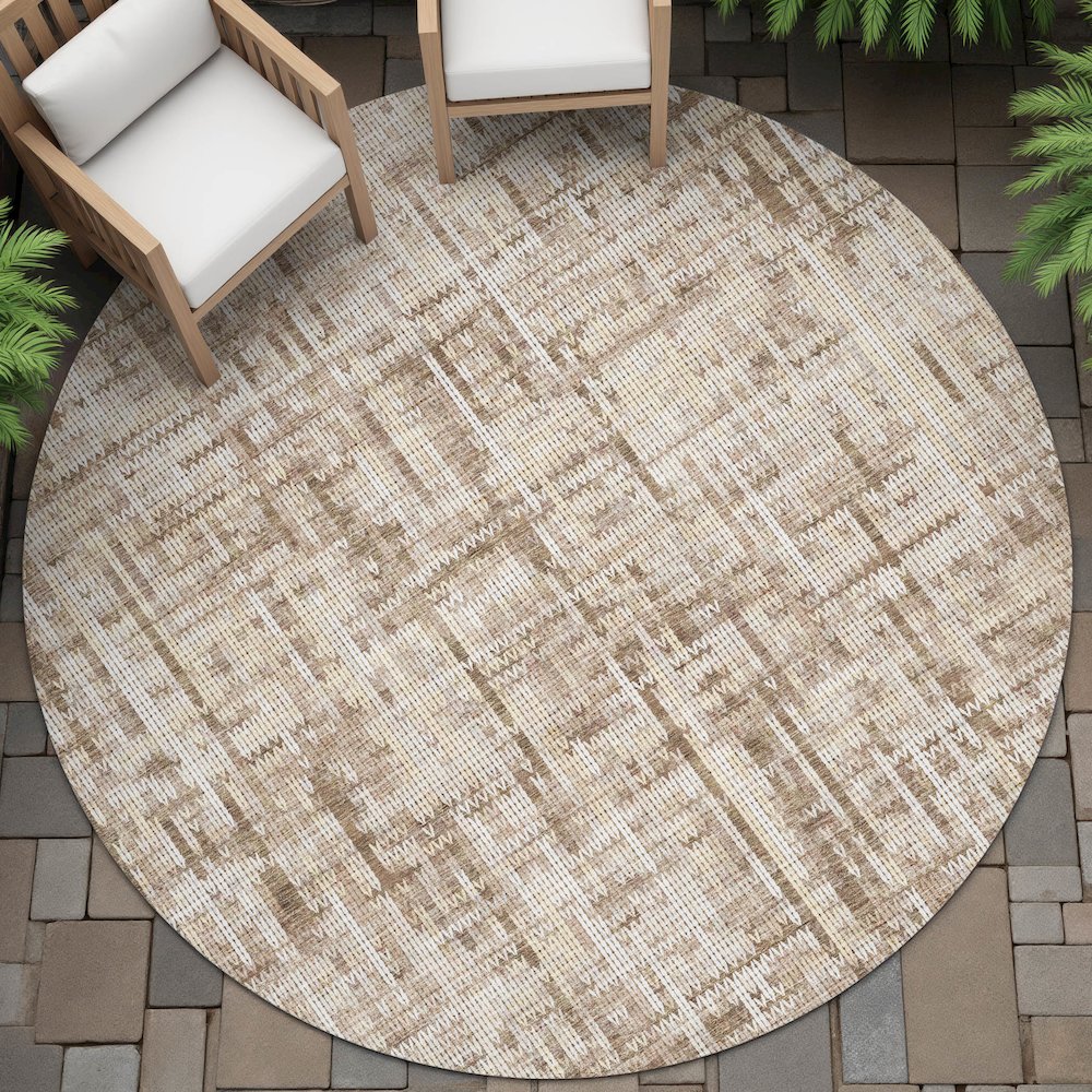 Machine Washable Indoor/Outdoor Chantille ACN2130 Brown 8' x 8' Round Rug. Picture 6