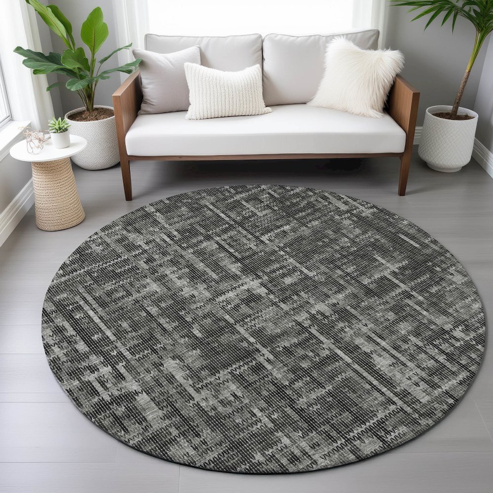Machine Washable Indoor/Outdoor Chantille ACN2130 Charcoal 8' x 8' Round Rug. Picture 5