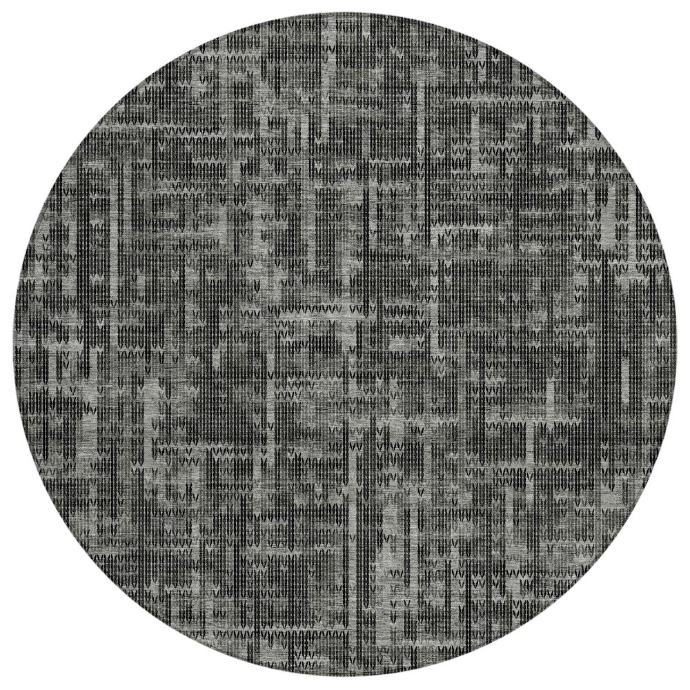 Machine Washable Indoor/Outdoor Chantille ACN2130 Charcoal 8' x 8' Round Rug. Picture 1