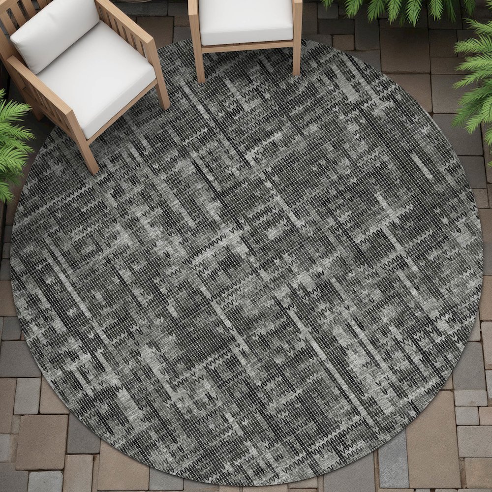 Machine Washable Indoor/Outdoor Chantille ACN2130 Charcoal 8' x 8' Round Rug. Picture 6