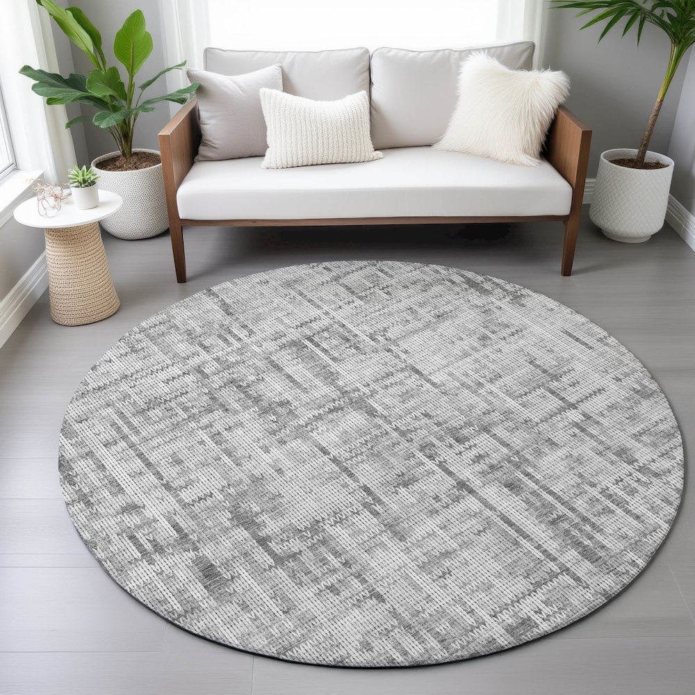 Machine Washable Indoor/Outdoor Chantille ACN2130 Gray 8' x 8' Round Rug. Picture 5