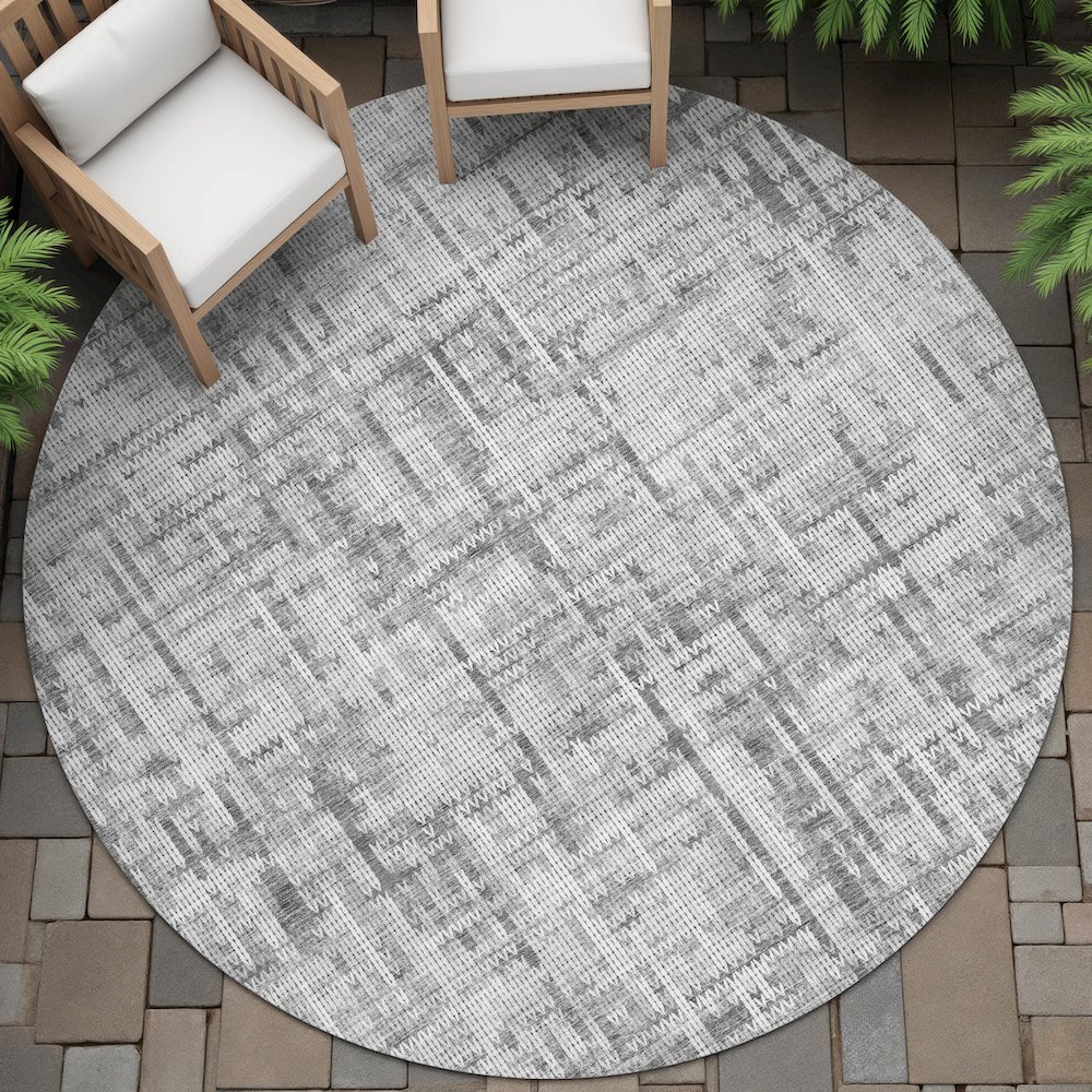 Machine Washable Indoor/Outdoor Chantille ACN2130 Gray 8' x 8' Round Rug. Picture 6