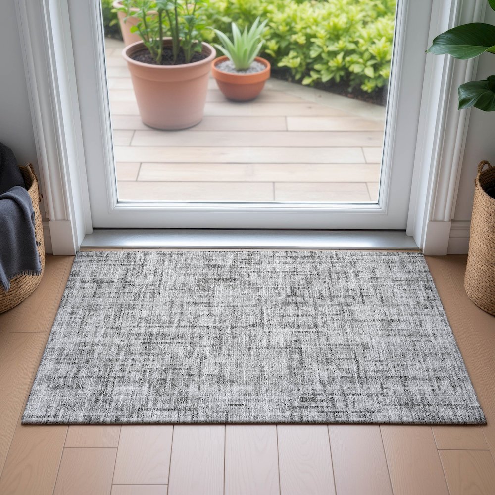 Machine Washable Indoor/Outdoor Chantille ACN2130 Gray 1'8" x 2'6" Rug. Picture 5