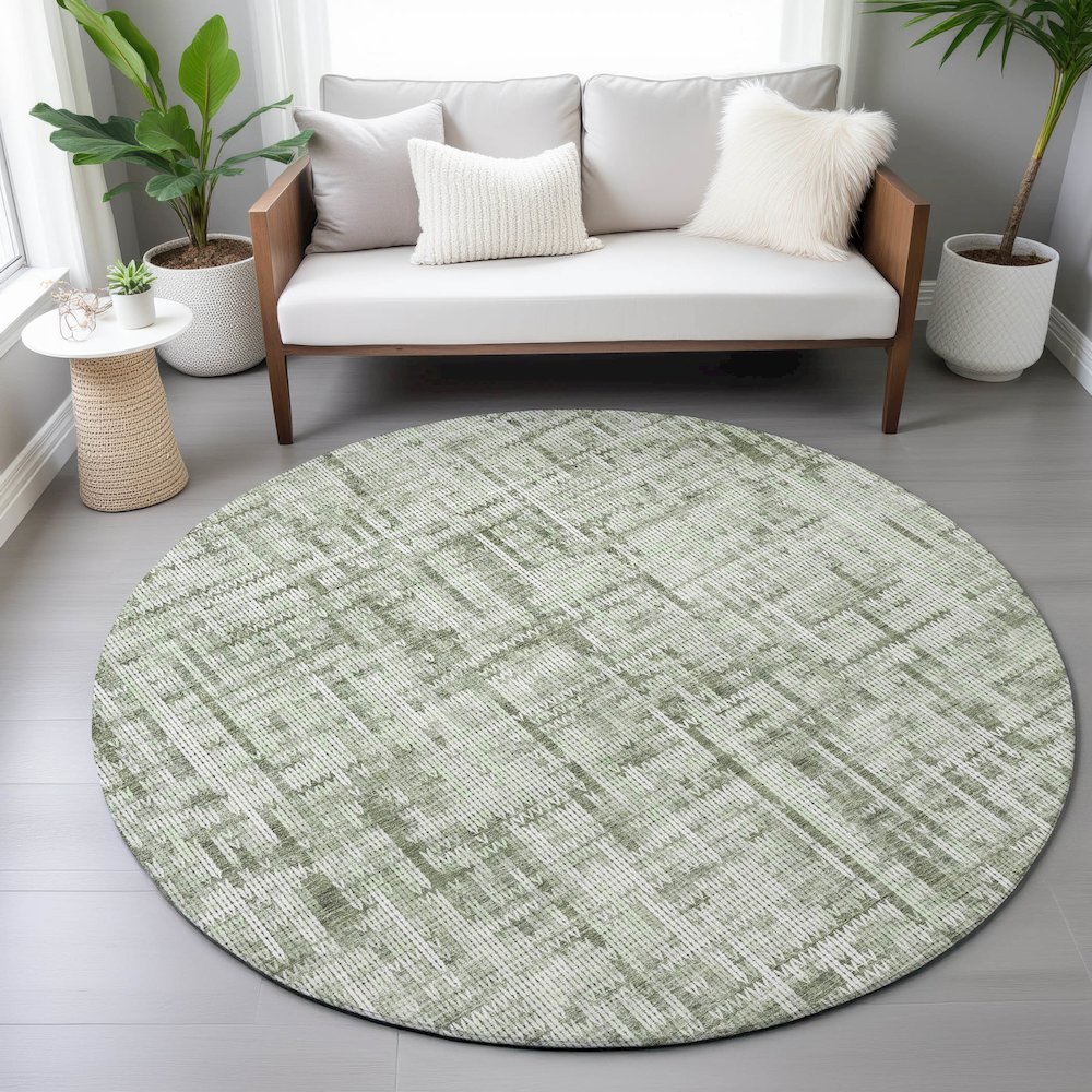 Machine Washable Indoor/Outdoor Chantille ACN2130 Green 8' x 8' Round Rug. Picture 5