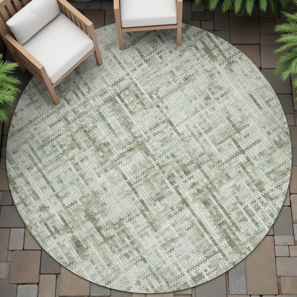 Machine Washable Indoor/Outdoor Chantille ACN2130 Green 8' x 8' Round Rug. Picture 6