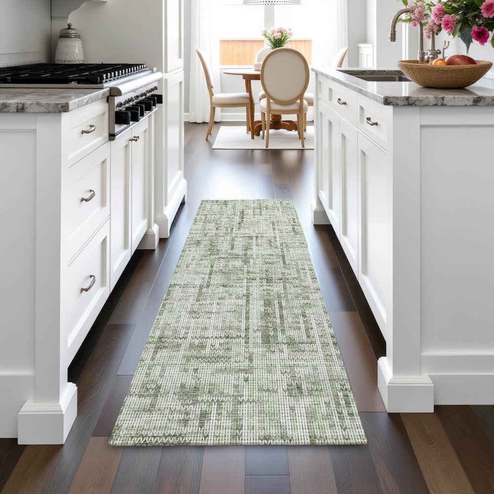 Machine Washable Indoor/Outdoor Chantille ACN2130 Green 2'3" x 7'6" Runner Rug. Picture 5