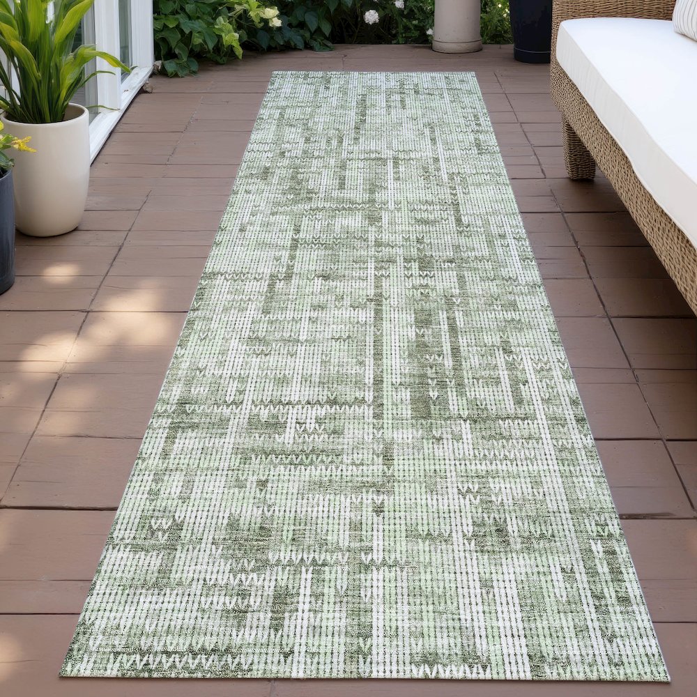Machine Washable Indoor/Outdoor Chantille ACN2130 Green 2'3" x 7'6" Runner Rug. Picture 6