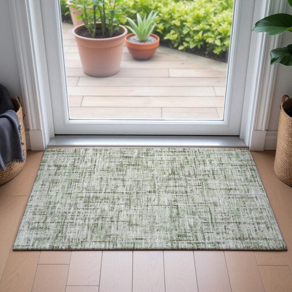 Machine Washable Indoor/Outdoor Chantille ACN2130 Green 1'8" x 2'6" Rug. Picture 5