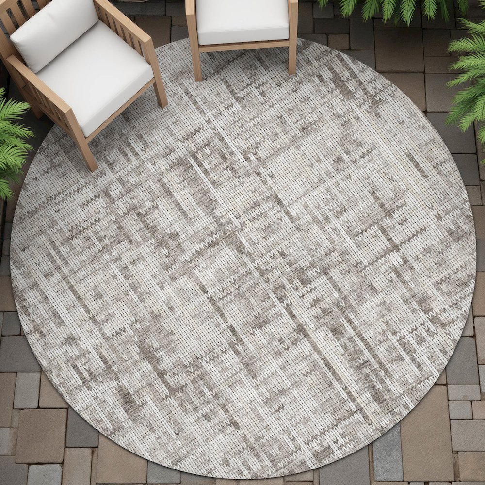 Machine Washable Indoor/Outdoor Chantille ACN2130 Taupe 8' x 8' Round Rug. Picture 6