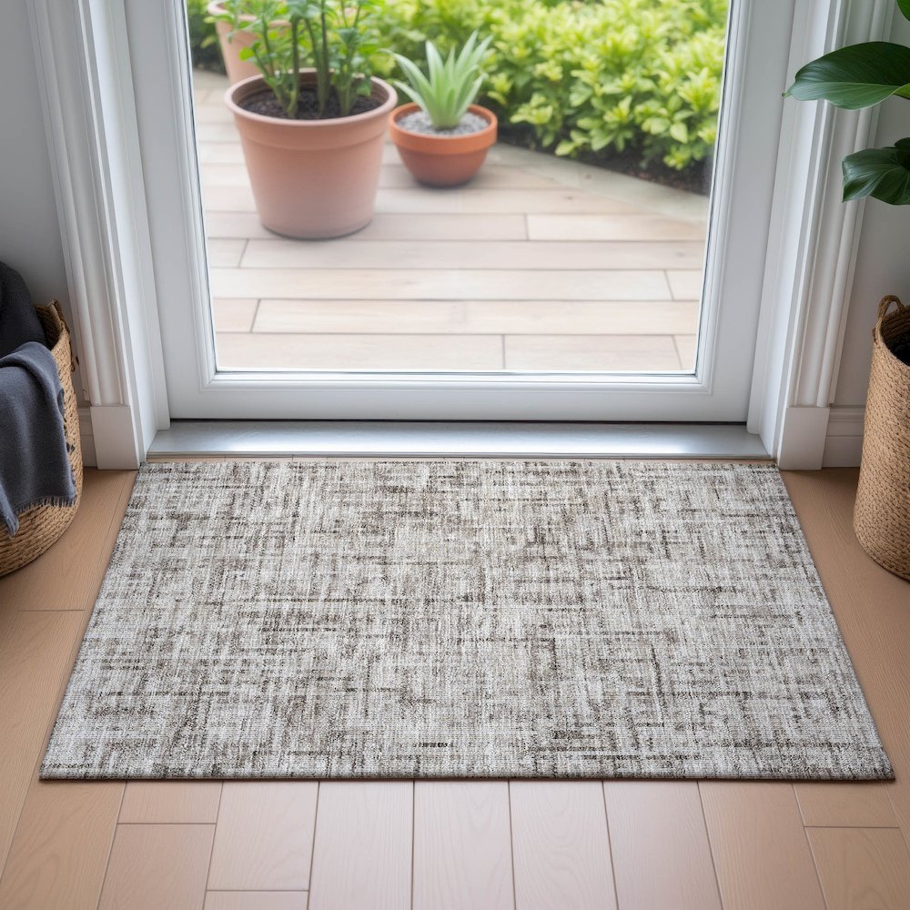 Machine Washable Indoor/Outdoor Chantille ACN2130 Taupe 1'8" x 2'6" Rug. Picture 5