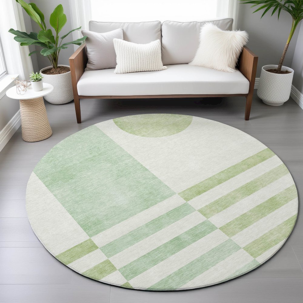 Machine Washable Indoor/Outdoor Chantille ACN2131 Green 8' x 8' Round Rug. Picture 5