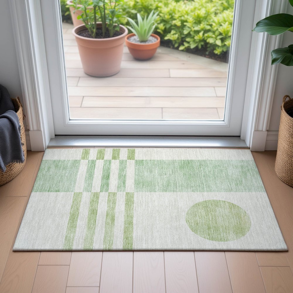 Machine Washable Indoor/Outdoor Chantille ACN2131 Green 1'8" x 2'6" Rug. Picture 5