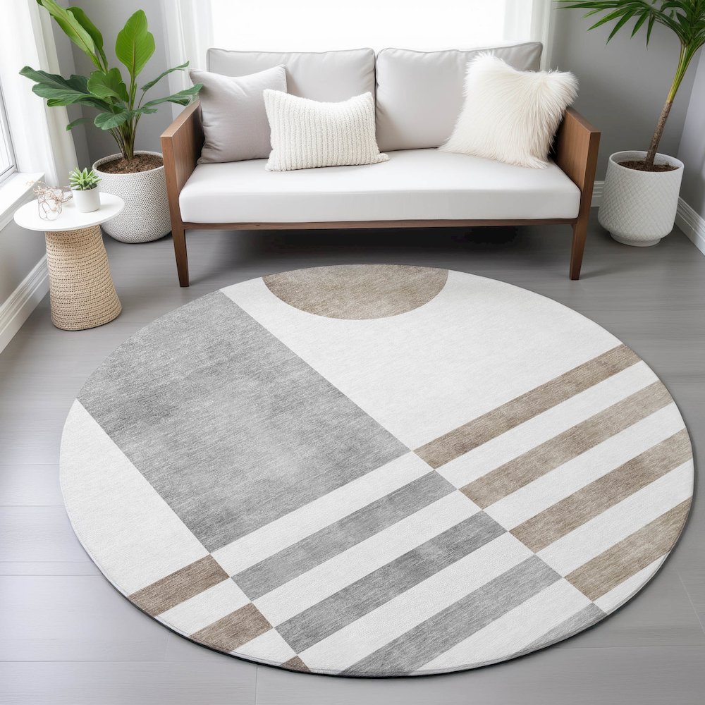 Machine Washable Indoor/Outdoor Chantille ACN2131 Ivory 8' x 8' Round Rug. Picture 5