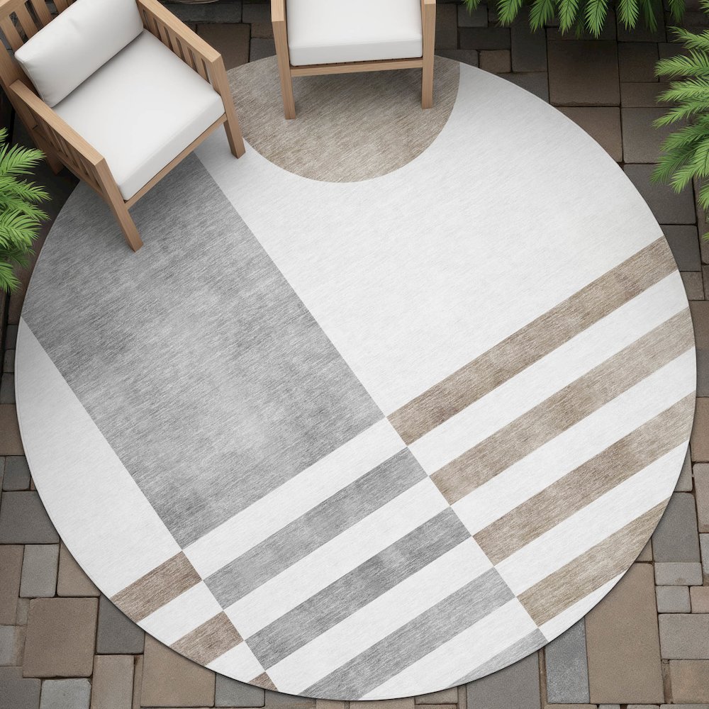 Machine Washable Indoor/Outdoor Chantille ACN2131 Ivory 8' x 8' Round Rug. Picture 6