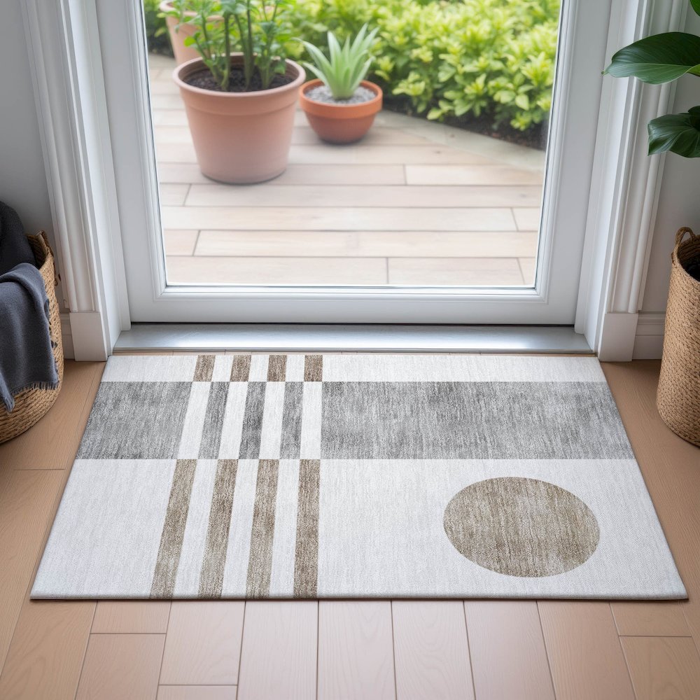 Machine Washable Indoor/Outdoor Chantille ACN2131 Ivory 1'8" x 2'6" Rug. Picture 5