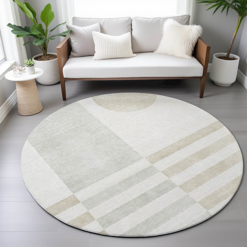Machine Washable Indoor/Outdoor Chantille ACN2131 Linen 8' x 8' Round Rug. Picture 5