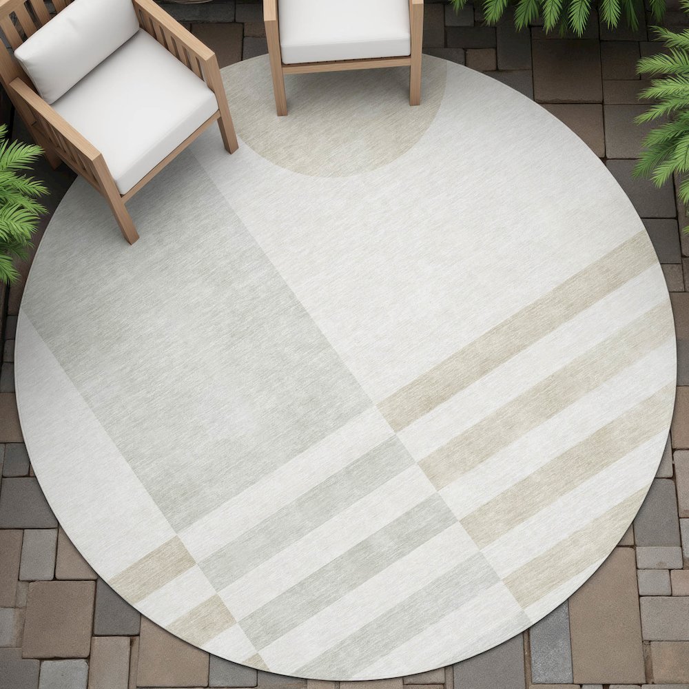 Machine Washable Indoor/Outdoor Chantille ACN2131 Linen 8' x 8' Round Rug. Picture 6