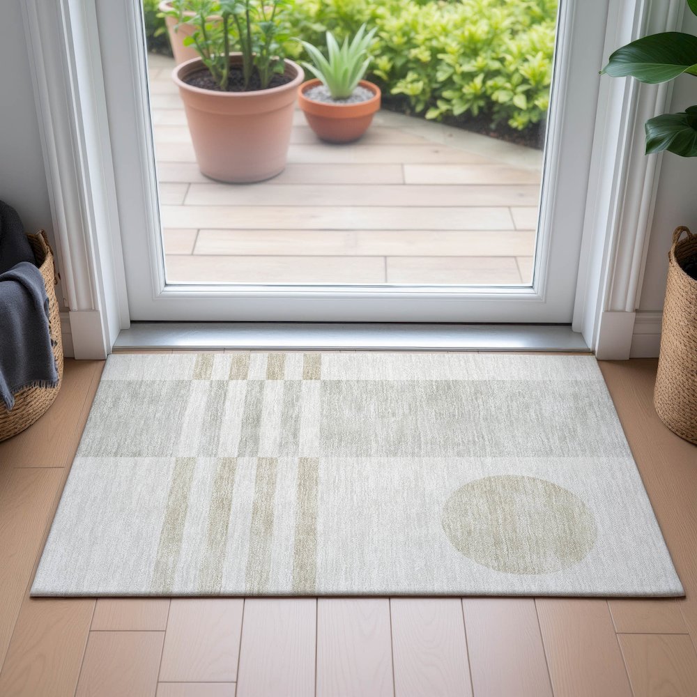 Machine Washable Indoor/Outdoor Chantille ACN2131 Linen 1'8" x 2'6" Rug. Picture 5