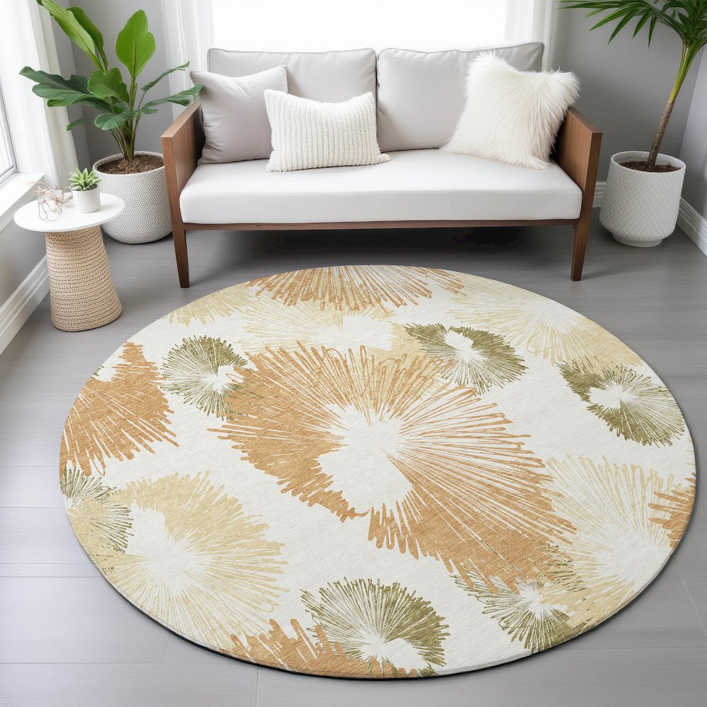 Machine Washable Indoor/Outdoor Chantille ACN2132 Coral 8' x 8' Round Rug. Picture 5