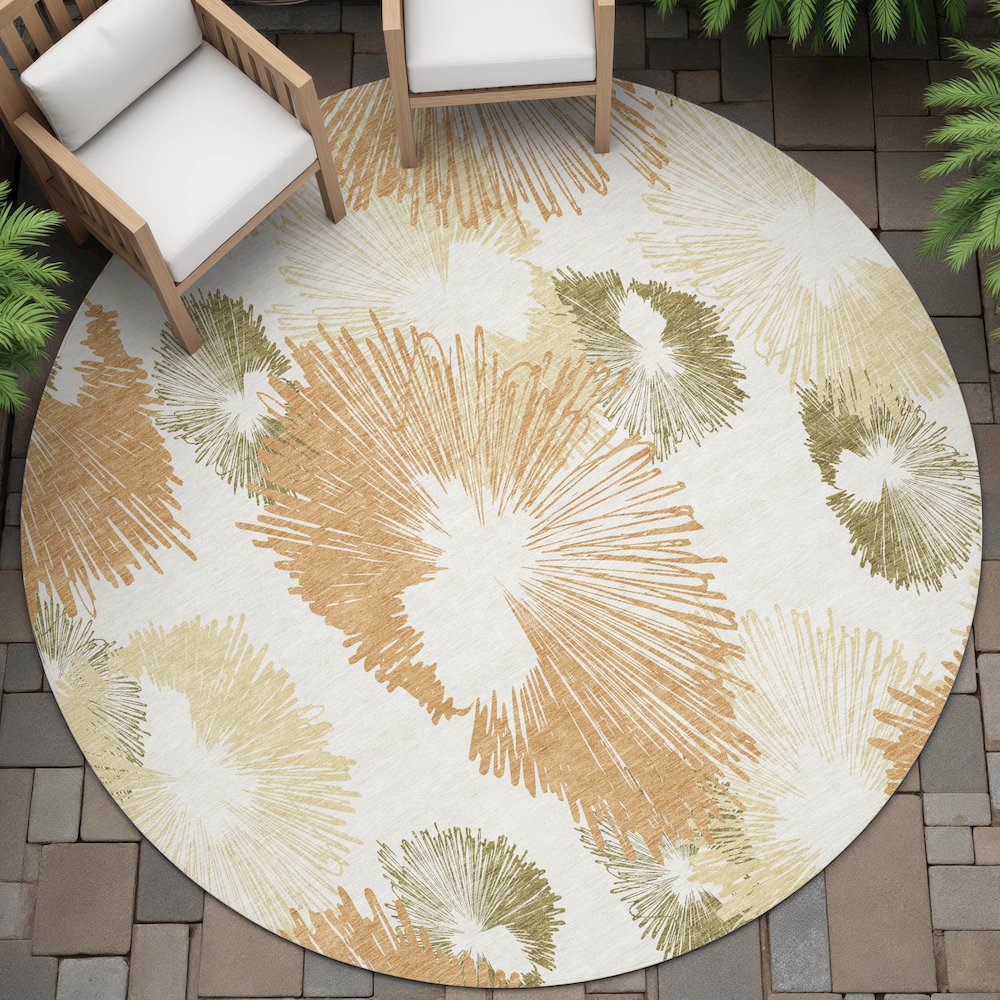 Machine Washable Indoor/Outdoor Chantille ACN2132 Coral 8' x 8' Round Rug. Picture 6