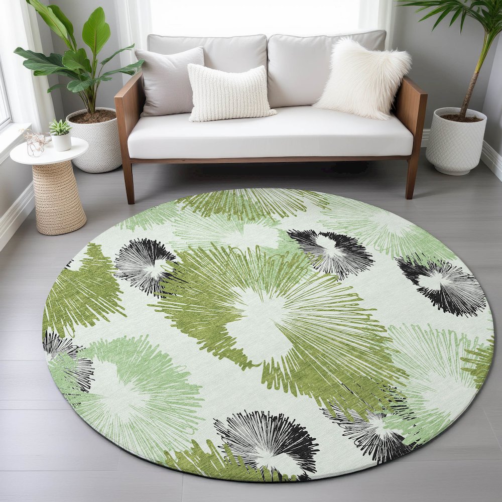 Machine Washable Indoor/Outdoor Chantille ACN2132 Olive 8' x 8' Round Rug. Picture 5