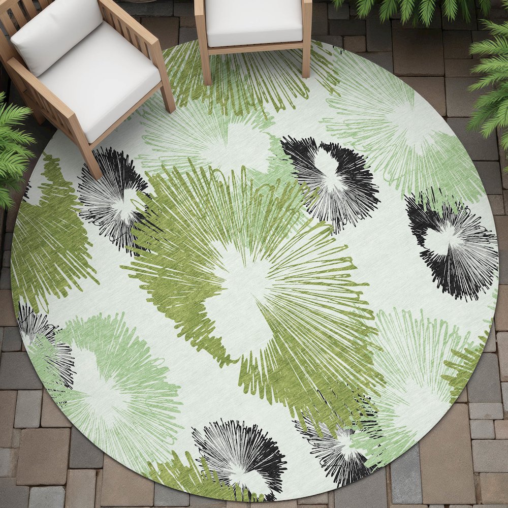 Machine Washable Indoor/Outdoor Chantille ACN2132 Olive 8' x 8' Round Rug. Picture 6