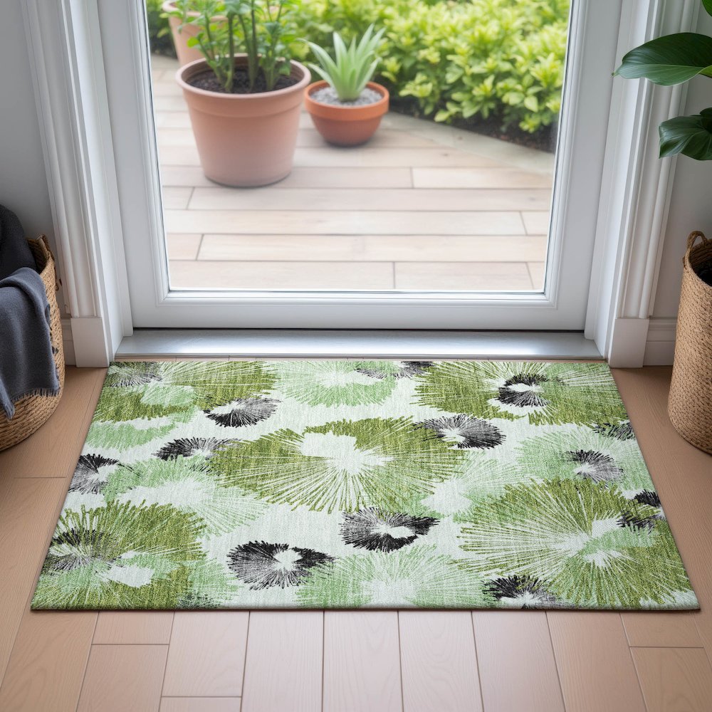 Machine Washable Indoor/Outdoor Chantille ACN2132 Olive 1'8" x 2'6" Rug. Picture 5