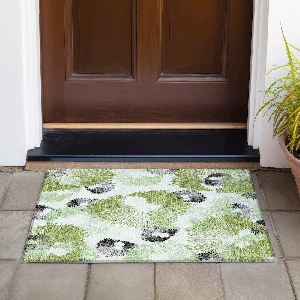 Machine Washable Indoor/Outdoor Chantille ACN2132 Olive 1'8" x 2'6" Rug. Picture 6