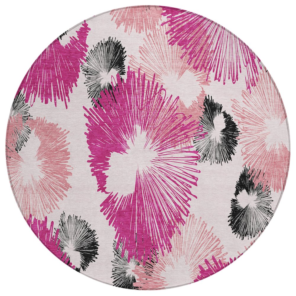 Machine Washable Indoor/Outdoor Chantille ACN2132 Pink 8' x 8' Round Rug. Picture 1