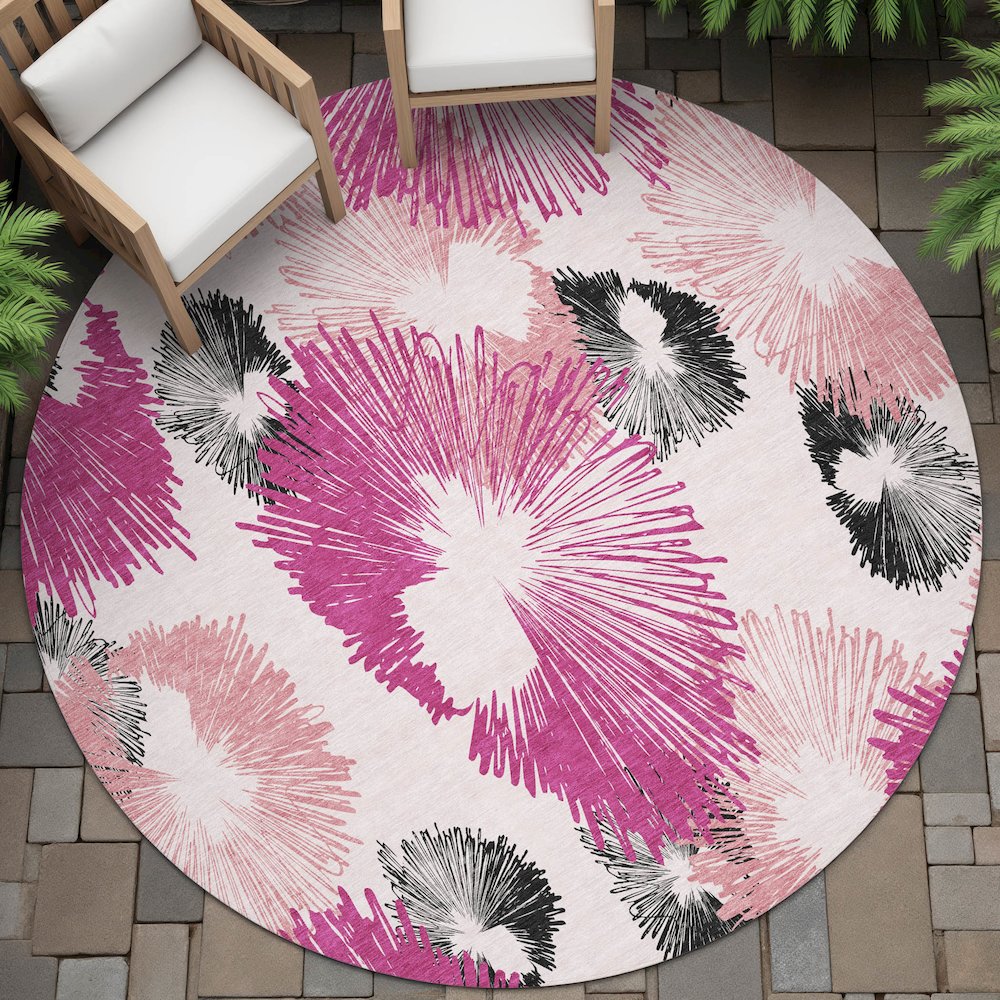 Machine Washable Indoor/Outdoor Chantille ACN2132 Pink 8' x 8' Round Rug. Picture 6
