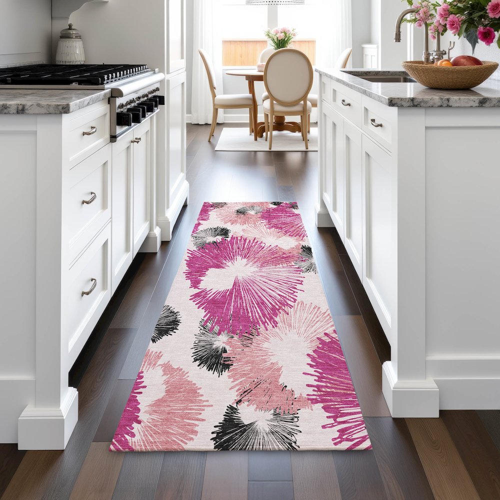 Machine Washable Indoor/Outdoor Chantille ACN2132 Pink 2'3" x 7'6" Runner Rug. Picture 5