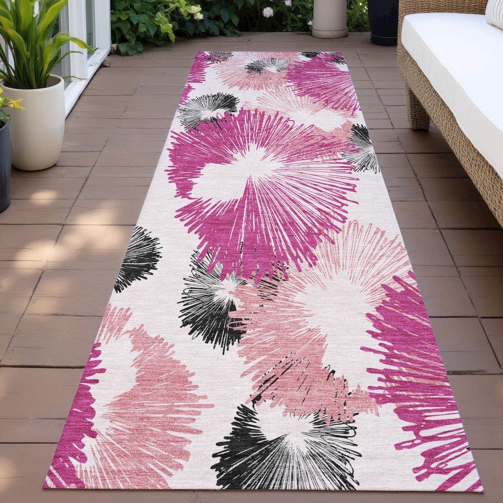 Machine Washable Indoor/Outdoor Chantille ACN2132 Pink 2'3" x 7'6" Runner Rug. Picture 6