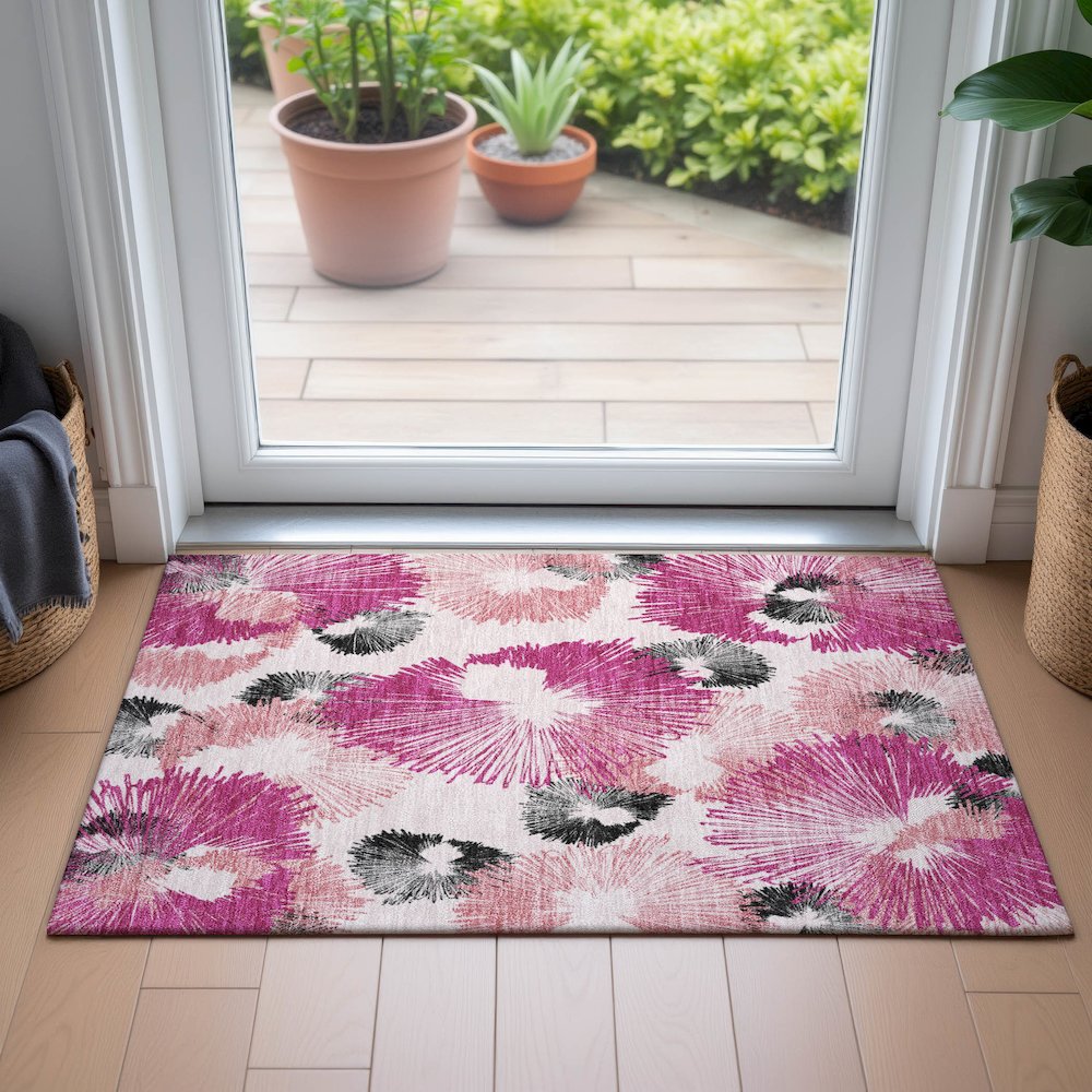 Machine Washable Indoor/Outdoor Chantille ACN2132 Pink 1'8" x 2'6" Rug. Picture 5