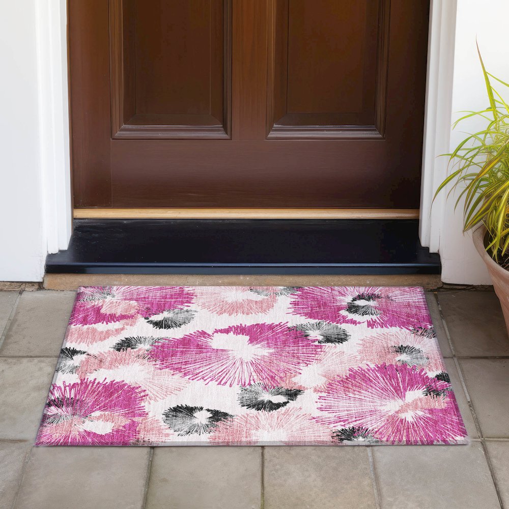 Machine Washable Indoor/Outdoor Chantille ACN2132 Pink 1'8" x 2'6" Rug. Picture 6