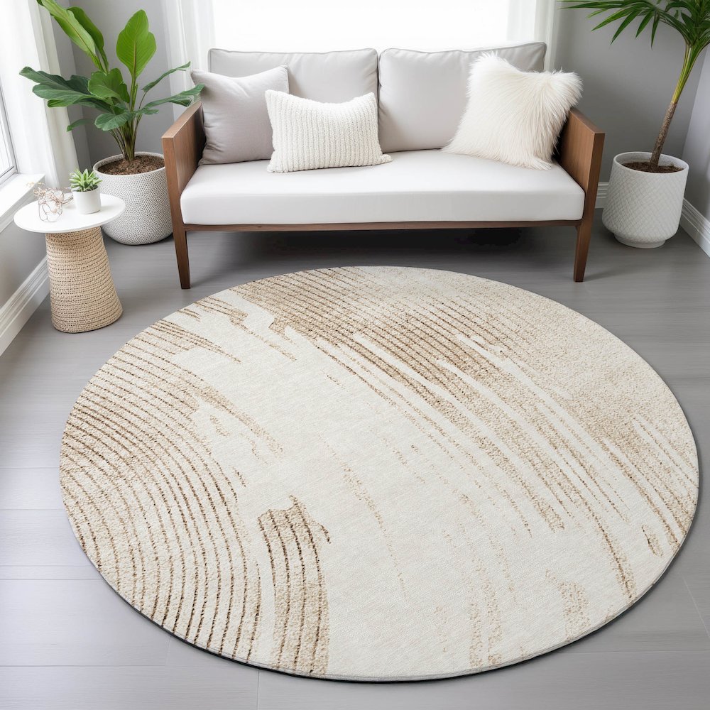 Machine Washable Indoor/Outdoor Chantille ACN2133 Brown 8' x 8' Round Rug. Picture 5