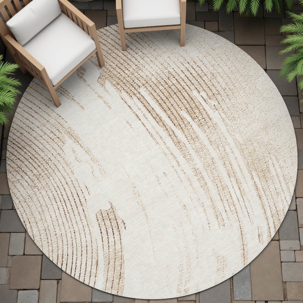 Machine Washable Indoor/Outdoor Chantille ACN2133 Brown 8' x 8' Round Rug. Picture 6