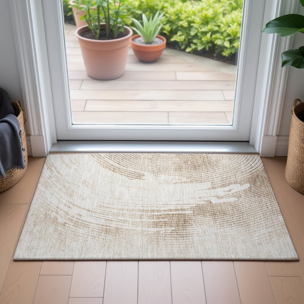 Machine Washable Indoor/Outdoor Chantille ACN2133 Brown 1'8" x 2'6" Rug. Picture 5