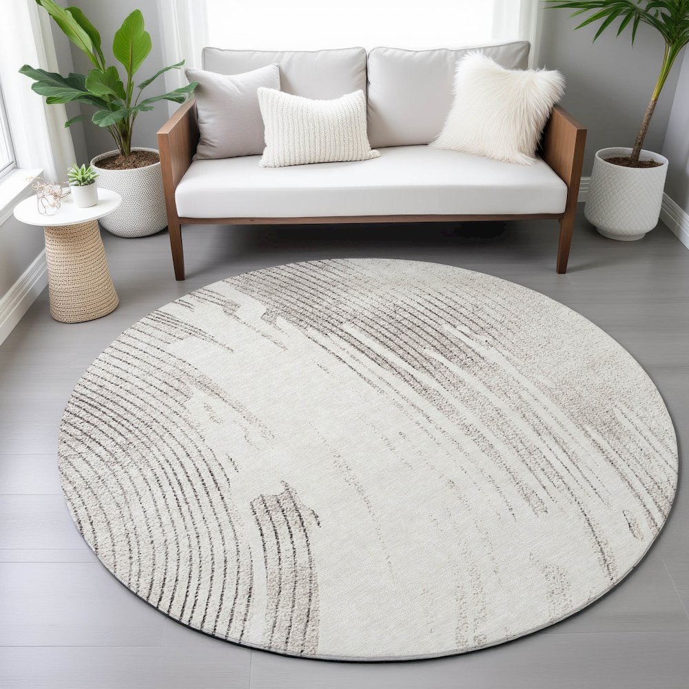 Machine Washable Indoor/Outdoor Chantille ACN2133 Ivory 8' x 8' Round Rug. Picture 5