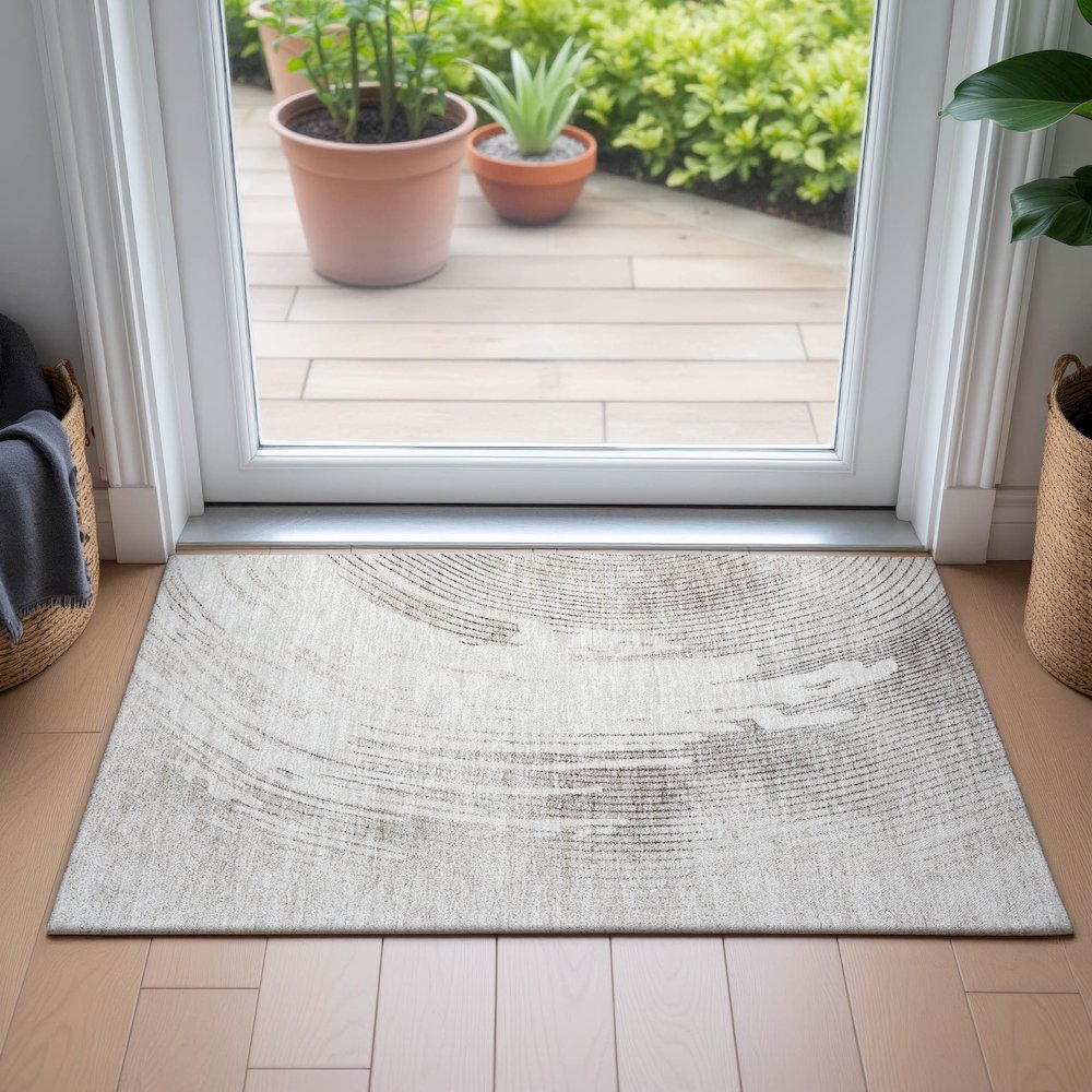 Machine Washable Indoor/Outdoor Chantille ACN2133 Ivory 1'8" x 2'6" Rug. Picture 5