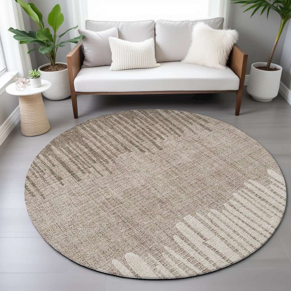 Machine Washable Indoor/Outdoor Chantille ACN2135 Brown 8' x 8' Round Rug. Picture 5