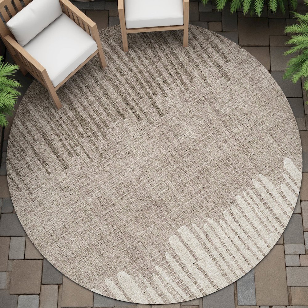 Machine Washable Indoor/Outdoor Chantille ACN2135 Brown 8' x 8' Round Rug. Picture 6