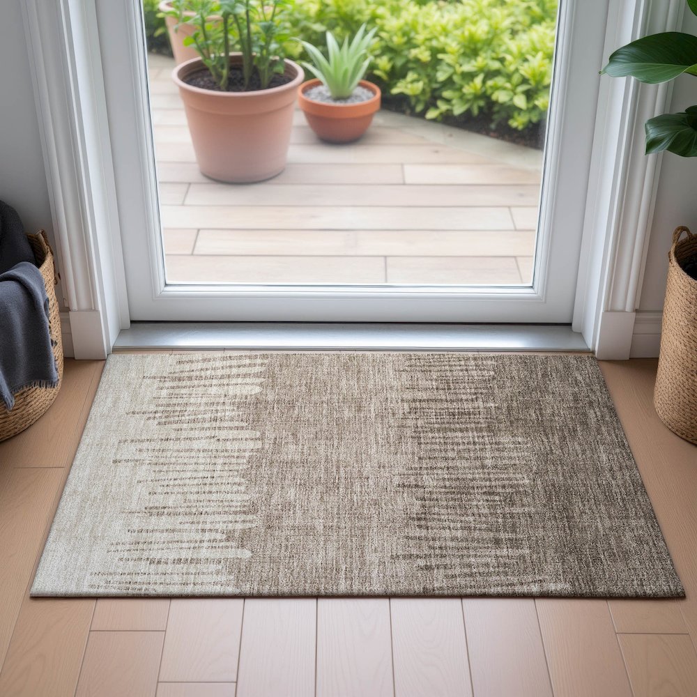 Machine Washable Indoor/Outdoor Chantille ACN2135 Brown 1'8" x 2'6" Rug. Picture 5
