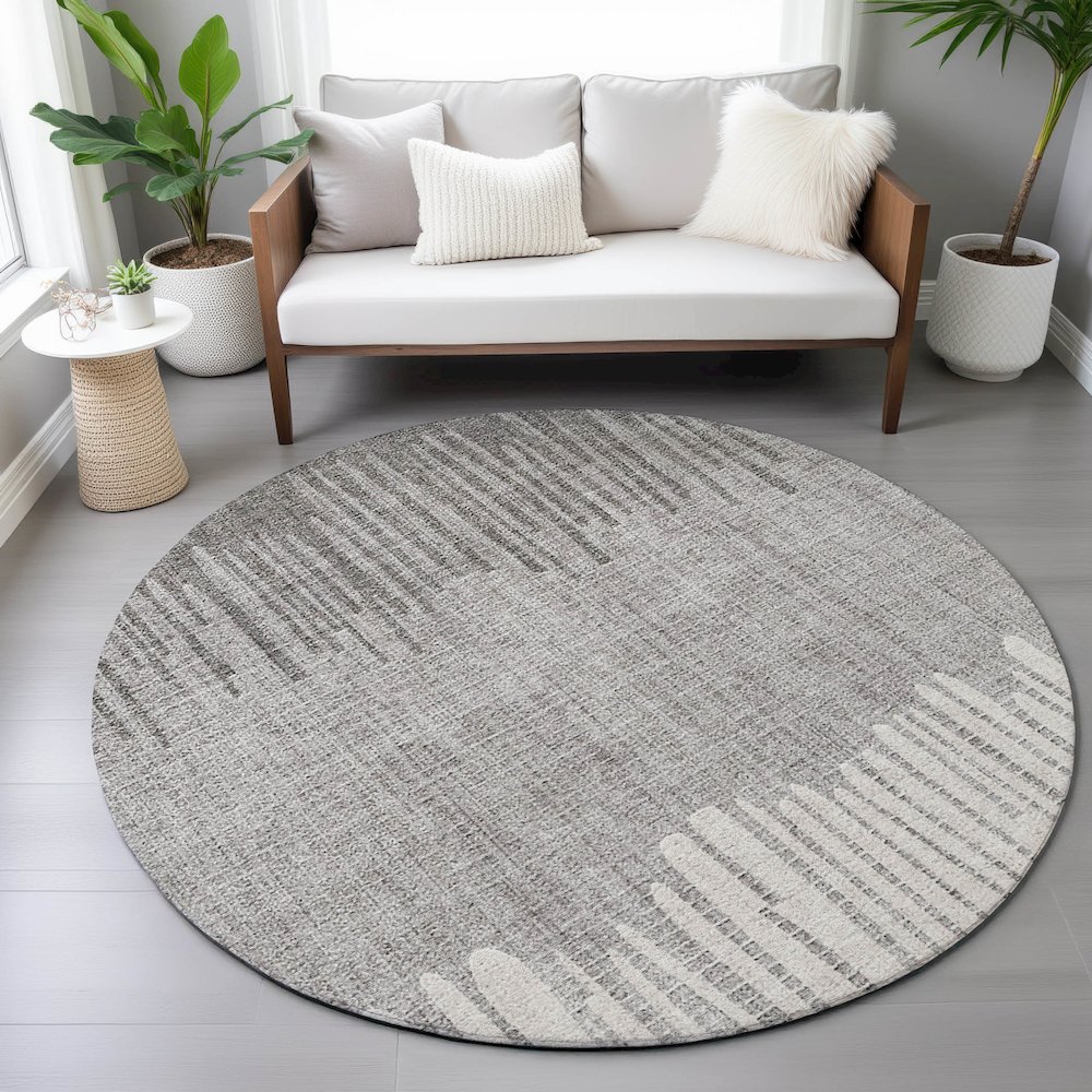 Machine Washable Indoor/Outdoor Chantille ACN2135 Gray 8' x 8' Round Rug. Picture 5