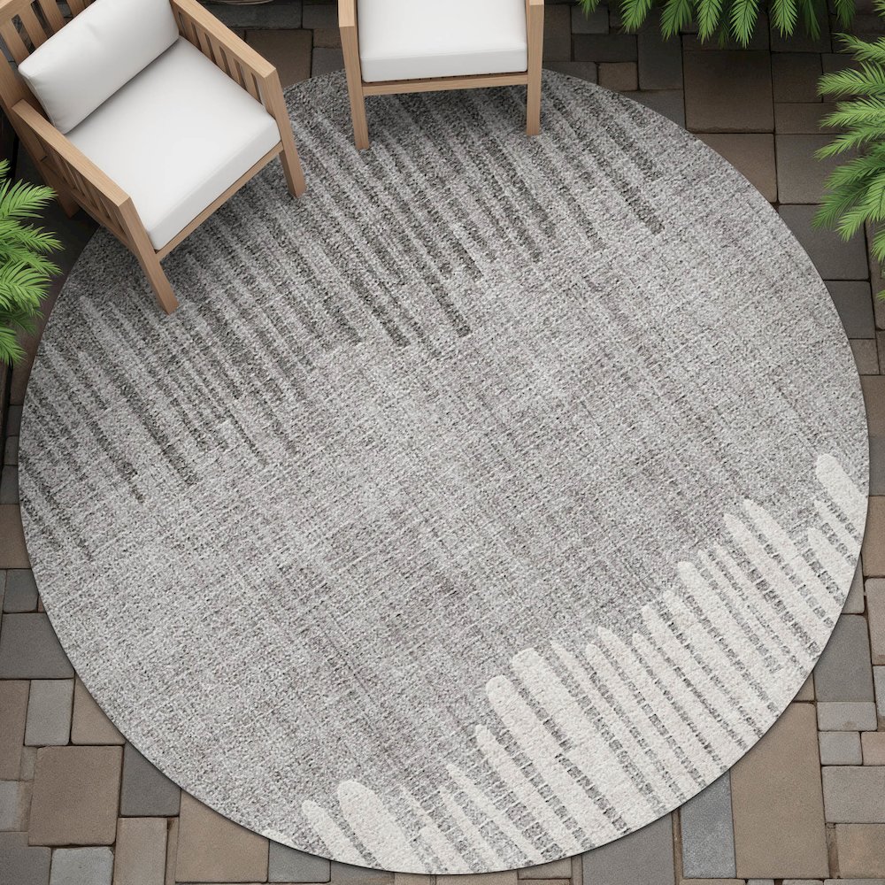 Machine Washable Indoor/Outdoor Chantille ACN2135 Gray 8' x 8' Round Rug. Picture 6