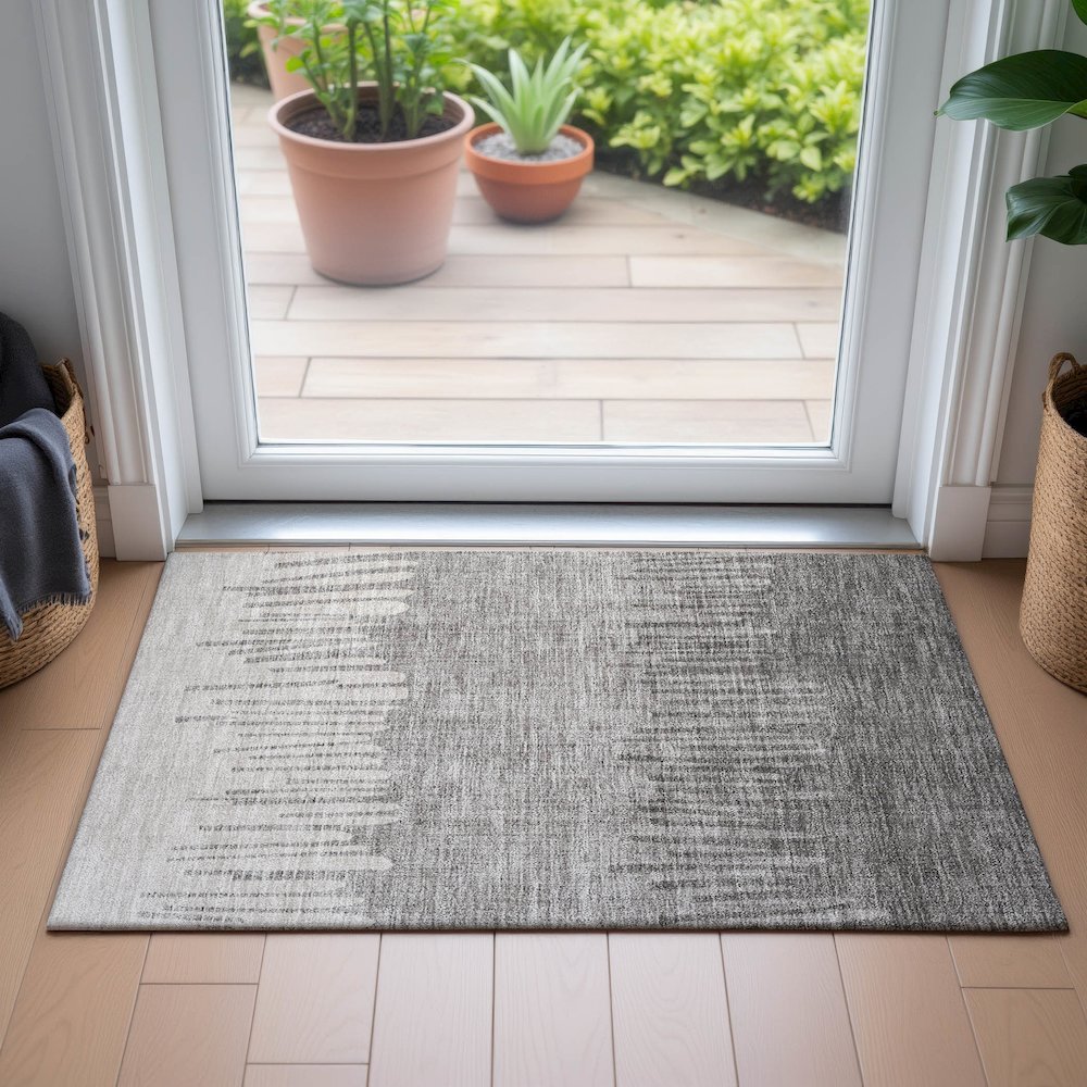 Machine Washable Indoor/Outdoor Chantille ACN2135 Gray 1'8" x 2'6" Rug. Picture 5