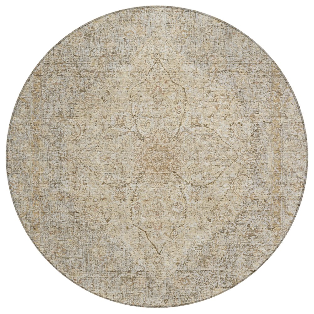 Machine Washable Indoor/Outdoor Chantille ACN2136 Beige 8' x 8' Round Rug. Picture 1