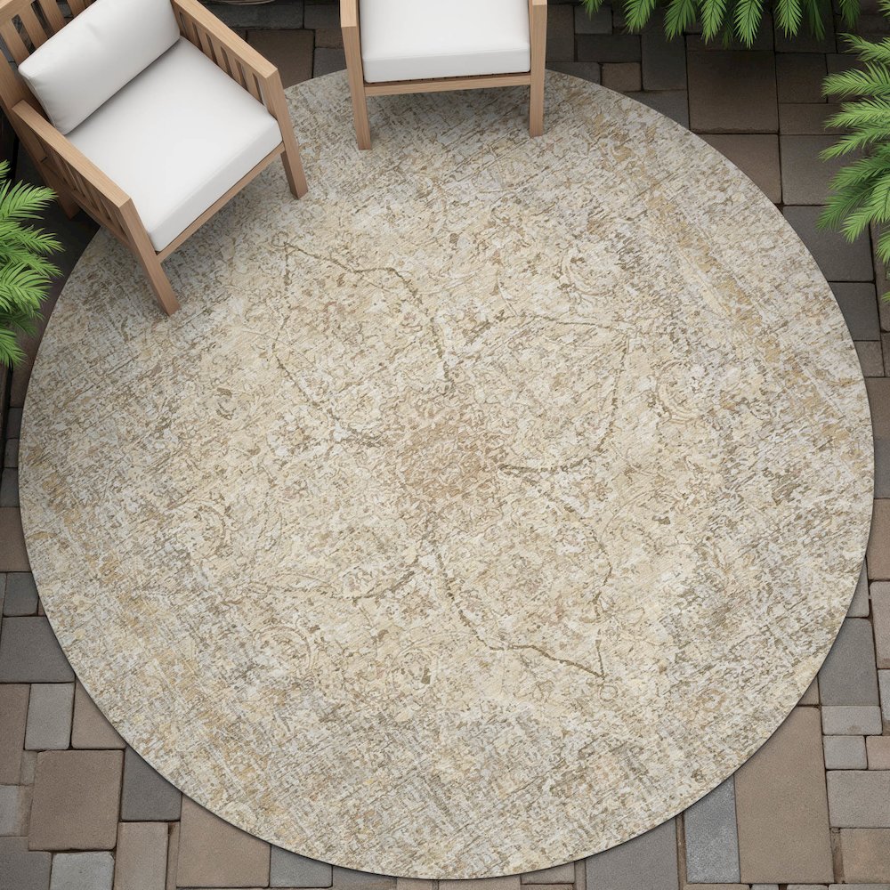 Machine Washable Indoor/Outdoor Chantille ACN2136 Beige 8' x 8' Round Rug. Picture 6
