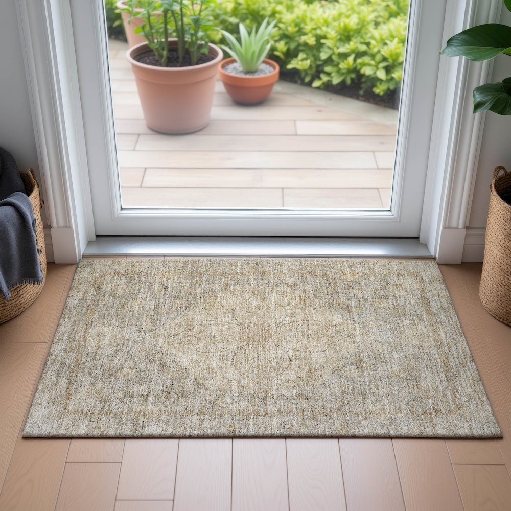 Machine Washable Indoor/Outdoor Chantille ACN2136 Beige 1'8" x 2'6" Rug. Picture 5