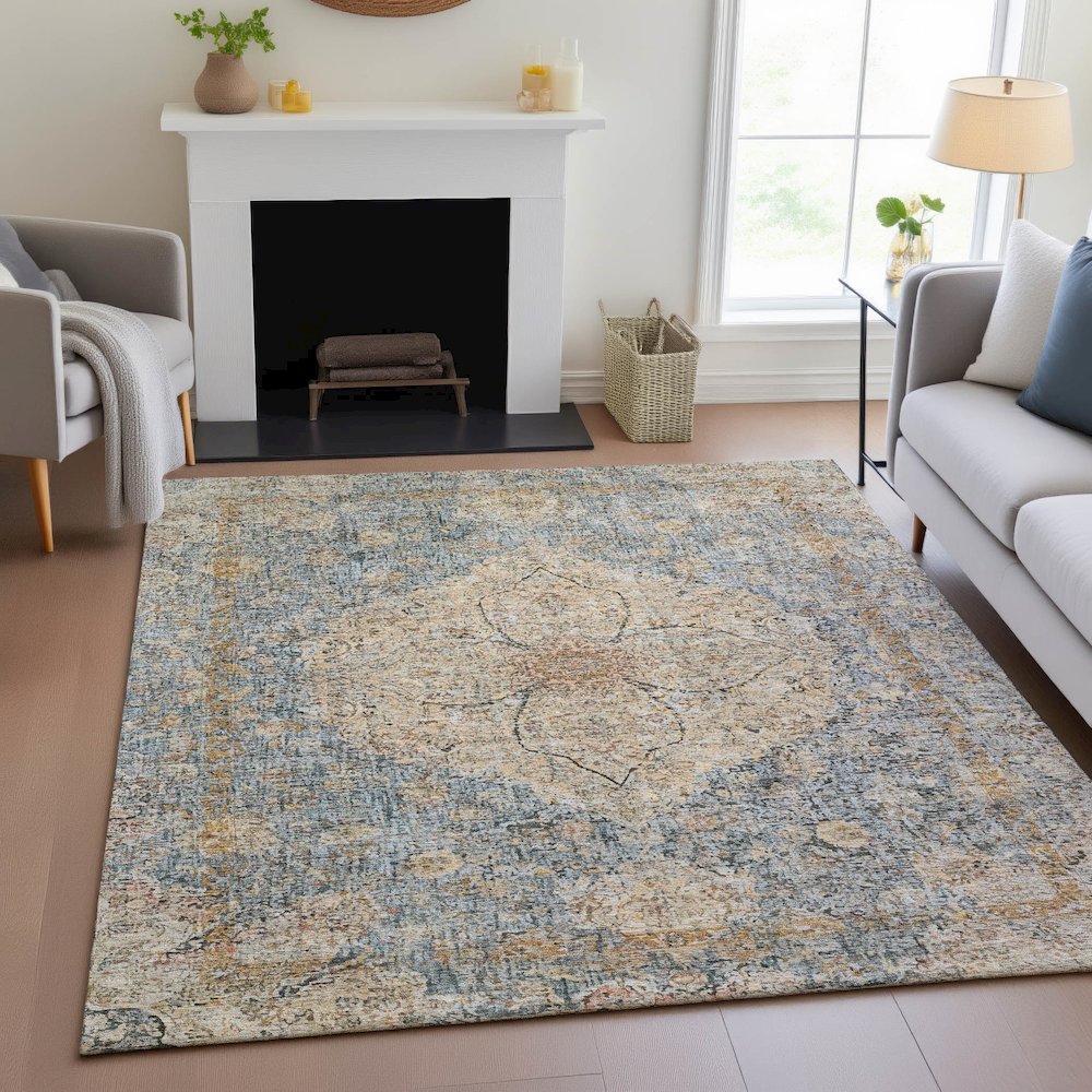 Machine Washable Indoor/Outdoor Chantille ACN2136 Blue 2'6" x 3'10" Rug. Picture 5