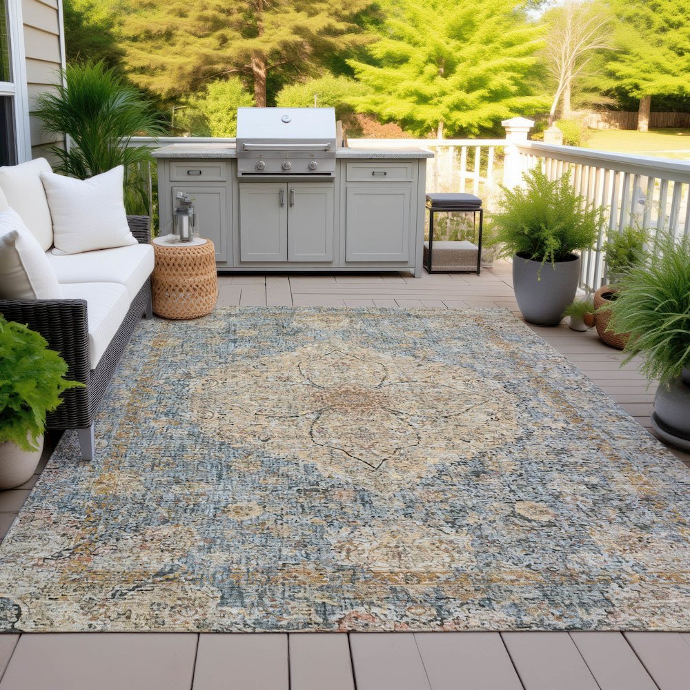 Machine Washable Indoor/Outdoor Chantille ACN2136 Blue 2'6" x 3'10" Rug. Picture 7
